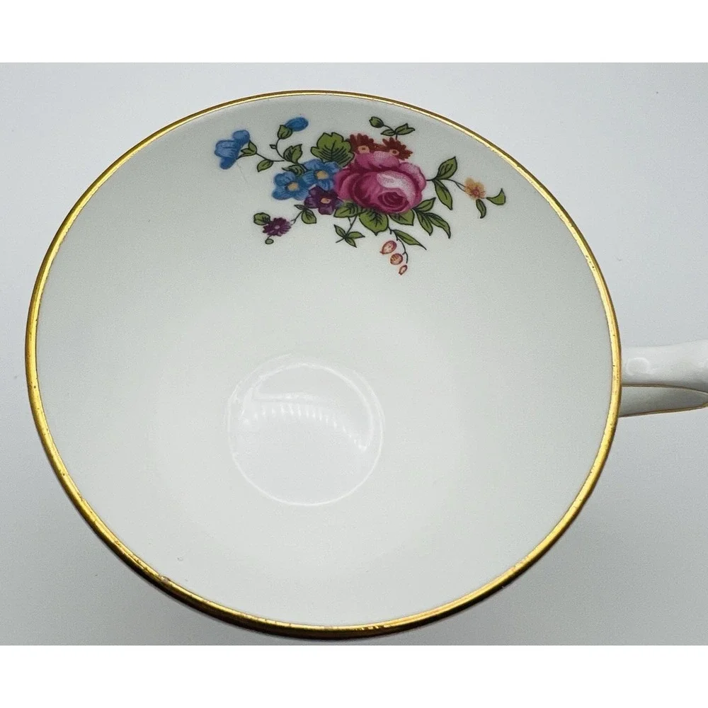 Crown Staffordshire Bone China Teacup Saucer Set Gold Pink Rose Floral England